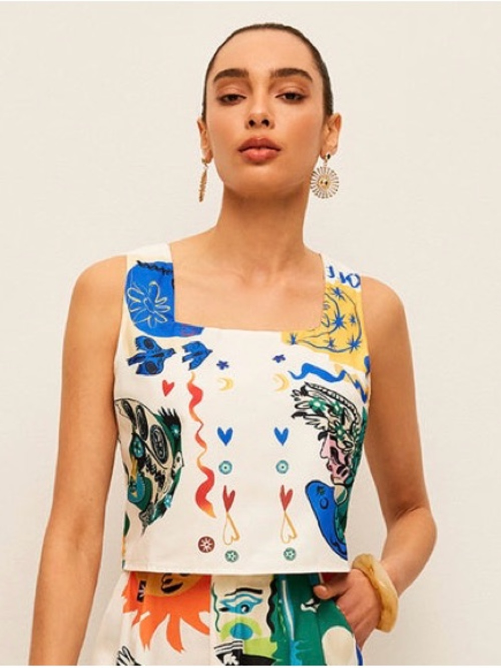 Commense Graphic Print Square Neck Crop Top Size Small [TOP ONLY] - Picture 3 of 10